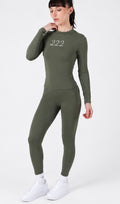 222 - Women’s Seamless Olive Green Sculpt Gym Set – Long Sleeve Top & High Waisted Leggings