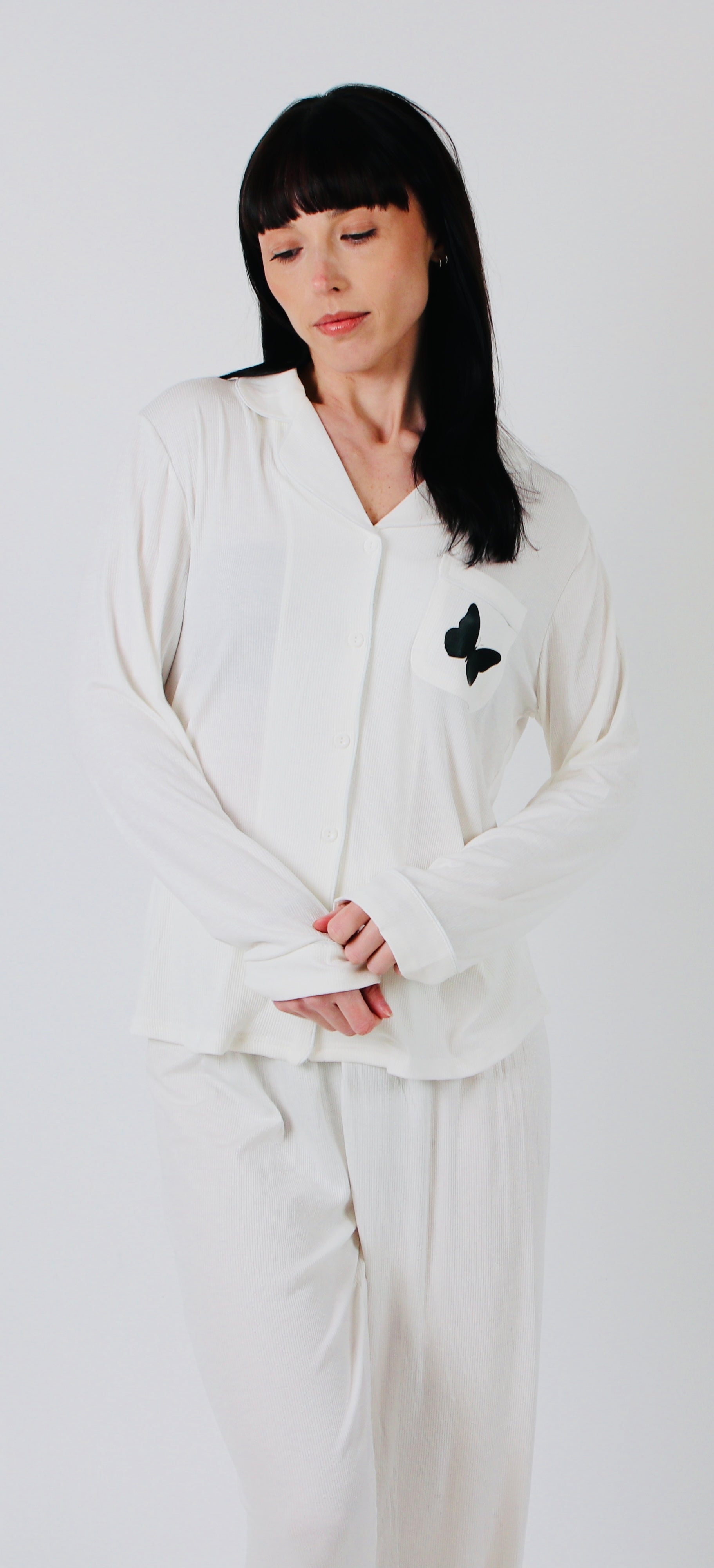 Essential Soft Stretch Butterfly Pyjama Set - White