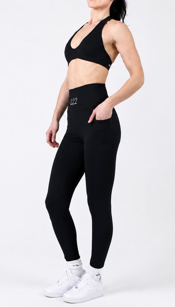 222 - Black Women’s High Waisted Gym Leggings with Pockets