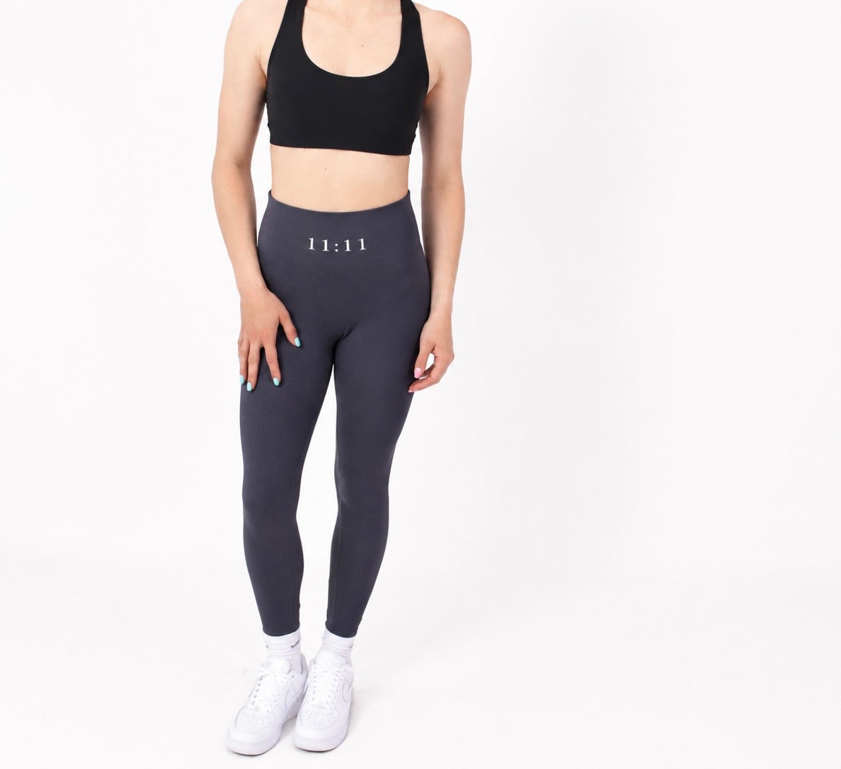 11:11 Ribbed Seamless High-Waist Leggings – Charcoal Grey