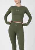 11:11 Seamless Cropped Gym Set – Olive Green Long Sleeve & High Waisted Leggings